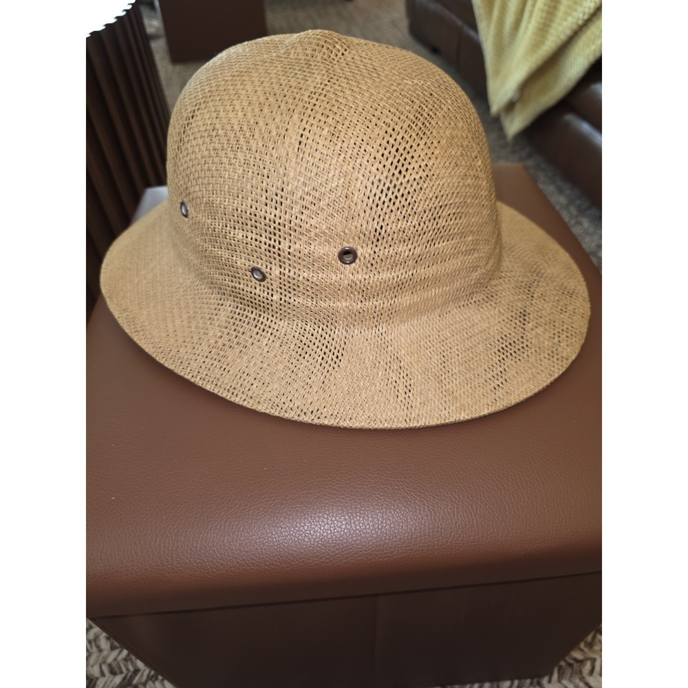 VTG BROOKSTONE 91785 SAFARI STRAW HAT LARGE ADJUSTABLE MADE IN USA 1980s